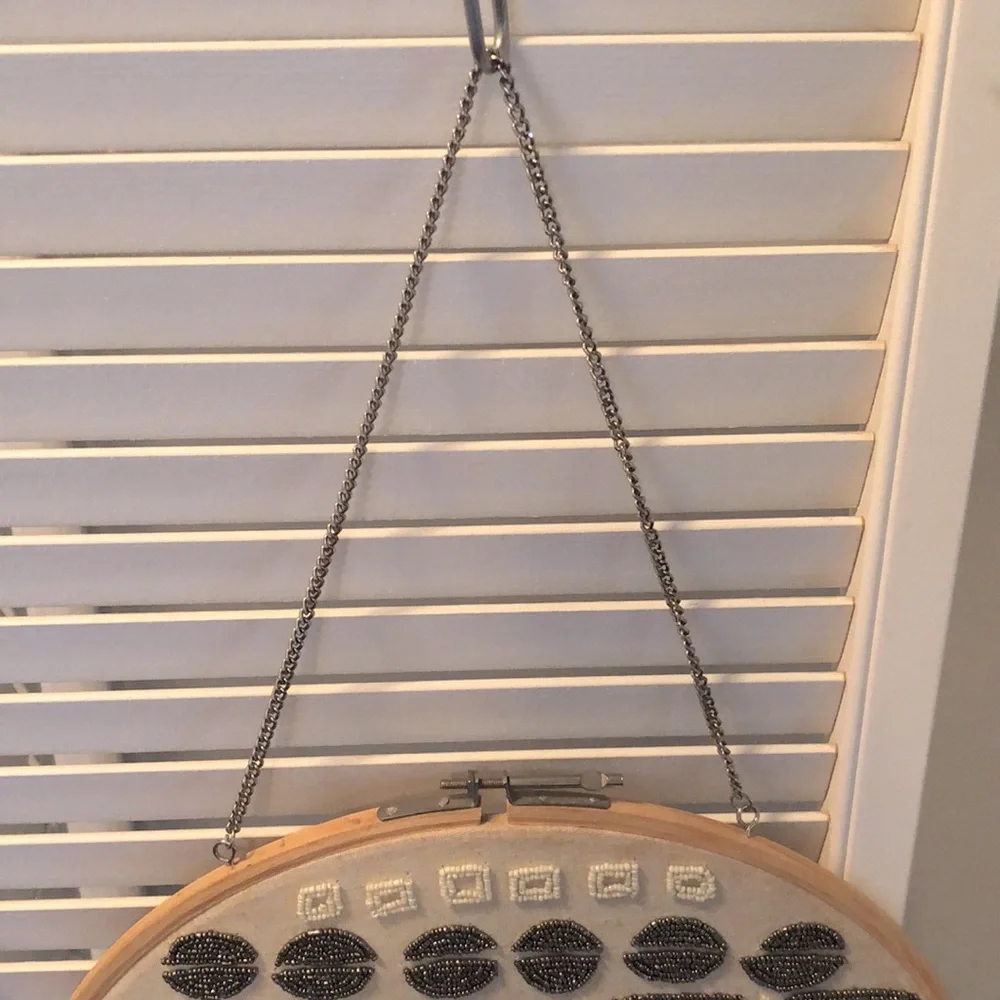 Beautiful Vintage Beaded Indian Design Wall Hanging on embroidery hoop w/chain.